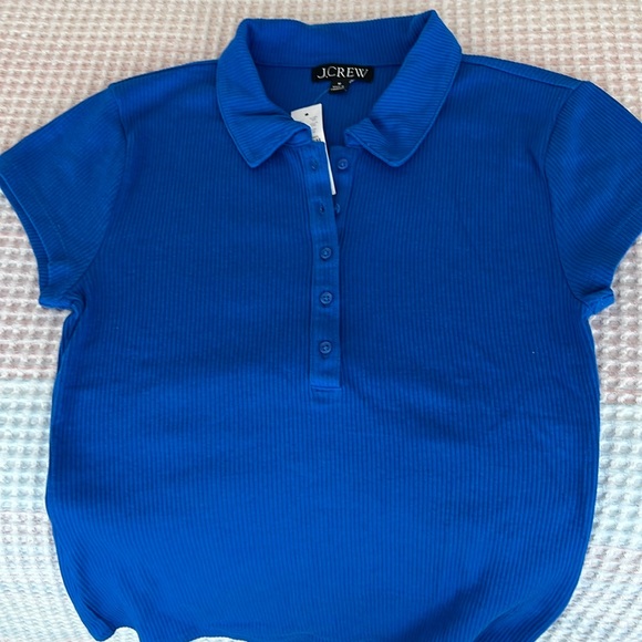 NWT J CREW  Cobalt Blue Ribbed Tee - Picture 1 of 5